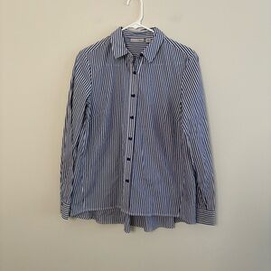 Halogen Women’s Small Long Sleeve Button Up Blue White Striped Preppy Spring